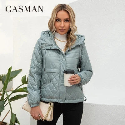 جاكت ربيعي نسائي من GASMAN موضة 2022 سترة قصيرة غير رسمية معطف بقلنسوة من القطن 