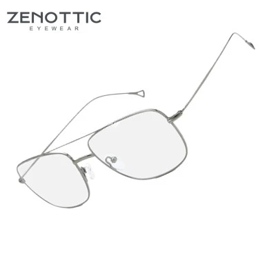 نظارات بصرية من التيتانيوم الخالص ZENOTTIC للرجال ، نظارات طيار غريبة بجسر مزدوج