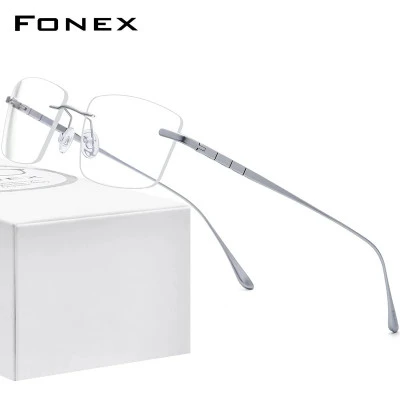 FONEX إطار نظارات من التيتانيوم الخالص للرجال نظارات بصرية مربعة بدون إطار للنسا