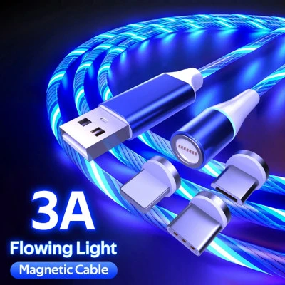 KCNKON كابل شحن سريع مغناطيسي 3 في 1 مع ضوء LED-شحن لأجهزة أندرويد و Type-C في ا