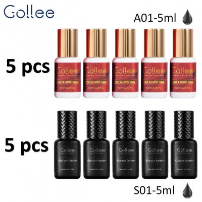 Gollee 5 قطعة أحمر سريع طويل رمش تمديد الغراء و 5 قطعة 0.5 أسود لاصق سريع ل لاش 