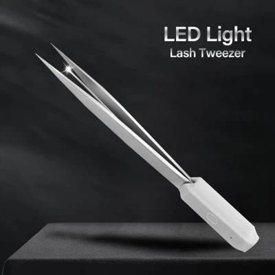ملقط رموش خفيف LED من Veyes Inc ، تمديد رموش احترافي ، جودة عالية ، فولاذ مقاوم 