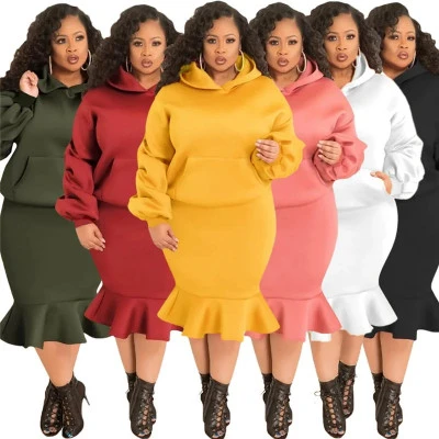 قطعتين مجموعة حجم كبير النساء الملابس Sweatsuit طويلة الأكمام هوديي عالية الخصر 