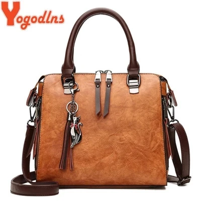Yogodlns خمر القط شرابة حقيبة يد فاخرة النساء حقائب مزدوجة سستة Crossbody حقائب 