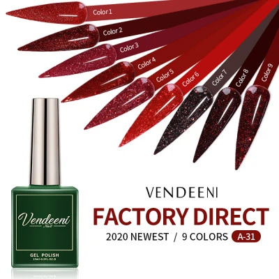 Vendeeni الأحمر بريق سلسلة هلام مسمار البولندية لامعة الترتر هلام ورنيش شبه دائم