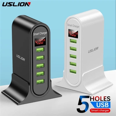 USLION 5 ميناء USB شاحن ل شاومي LED عرض متعدد USB شحن محطة العالمي الهاتف سطح ال
