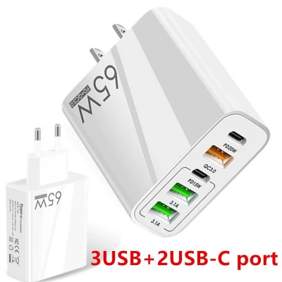 USB C شاحن شحن سريع 65 واط نوع C PD QC3.0 الهاتف المحمول محول آيفون شاومي هواوي 