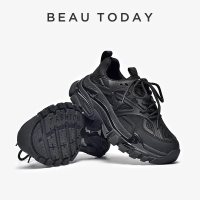 BeauToday Chunky Sneakers Women اصلی لیدر میش پیچ ورک راؤنڈ ٹو لیس اپ موٹی سول ل
