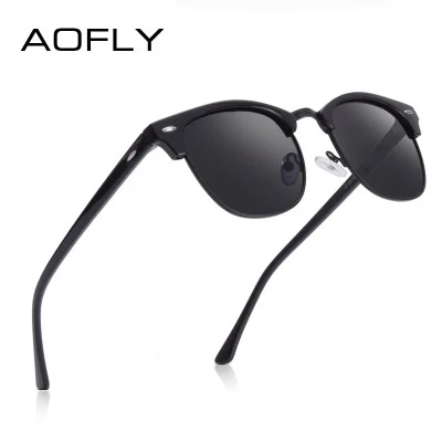 AOFLY العلامة التجارية مصمم الاستقطاب النظارات الشمسية الرجال خمر نصف إطار معدني
