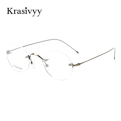Krasivyy خمر النظارات المستديرة بدون شفة الرجال B التيتانيوم تصميم الكورية الأور