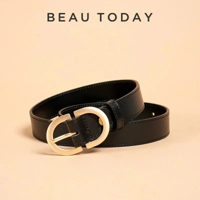 BEAUTODAY حزام النساء جلد البقر الحقيقي المعادن البيضاوي مشبك الرجعية بسيطة الصل