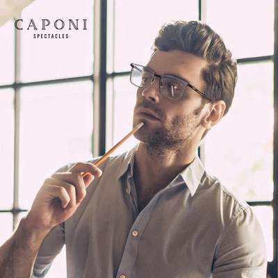 CAPONI نظارات كابوني خفيفة للرجال إطار أسيتات التيتانيوم النظارات اللونية المضاد