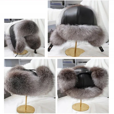 جديد شتاء للرجال 100% ريال فضة فوكس الفراء منفوخ قبعة الراكون الفراء Ushanka قبع