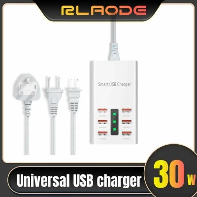 شاحن عالمي متعدد المنافذ 30 وات 6 منافذ شاحن USB جداري ، محطة شحن USB