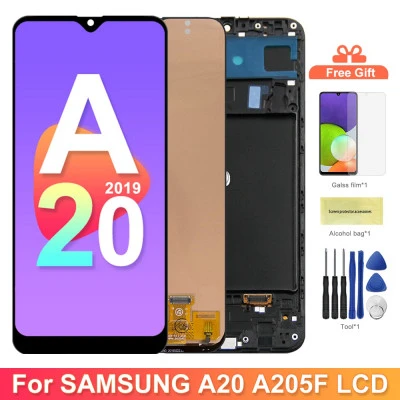 A20 شاشة عرض مع الإطار ، لسامسونج غالاكسي A20 A205F/DS A205G/DS شاشة Lcd تعمل با