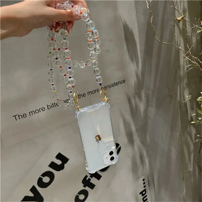قضية الهاتف Crossbody مع الماس الكريستال آيفون ، الحبل قلادة الفاخرة ، واضح منجد