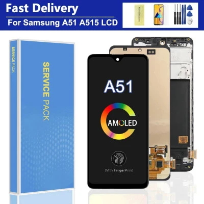 AMOLED شاشة LCD شاشة تعمل باللمس بديلة مع إطار ، سامسونج A51 ، A515F ، A515W ، A