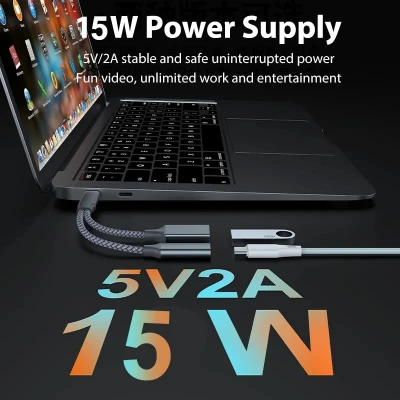 كابل محول 2 في 1 otg ، مقسم أنثى ، usb c إلى usb من النوع c ، pd ، 15w ، شاحن سر