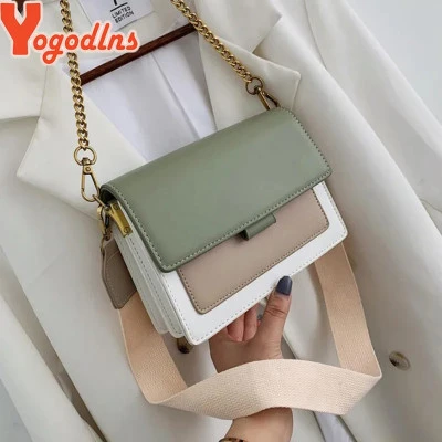 Yogodlns حقيبة كروس جلدية بألوان متباينة للنساء حقيبة سفر أنيقة بسيطة حقيبة الكت