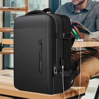 حقيبة ظهر للسفر للأعمال للرجال حقيبة ظهر مقاومة للماء قابلة للتوسيع مع USB ، حقي