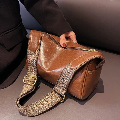 Vintage بولي Leather جلد بوسطن المرأة حقيبة يد صغيرة ومحفظة موضة مصمم حقيبة كروس