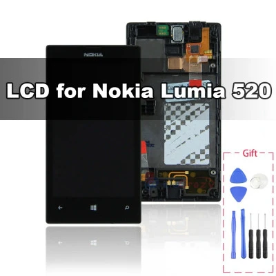 مجموعة محول الأرقام بشاشة تعمل باللمس Lcd + إطار بديل لنوكيا لوميا 520 ، تم اختب