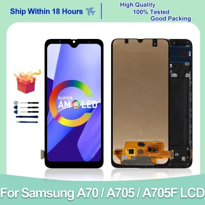 محول رقمي بشاشة تعمل باللمس OLED لسامسونج جالاكسي A70 ، شاشة LCD ، قطع الغيار ، 