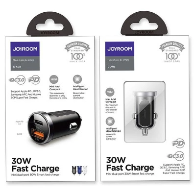 جيروم شاحن سيارة 30w بمنفذين بخاصية الشحن السريع JOYROOM C-A08 ، الكود الذهبي ضم